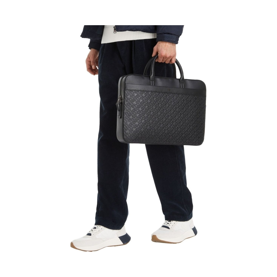 Tommy Hilfiger mens black monogram computer bag | Vilbury London