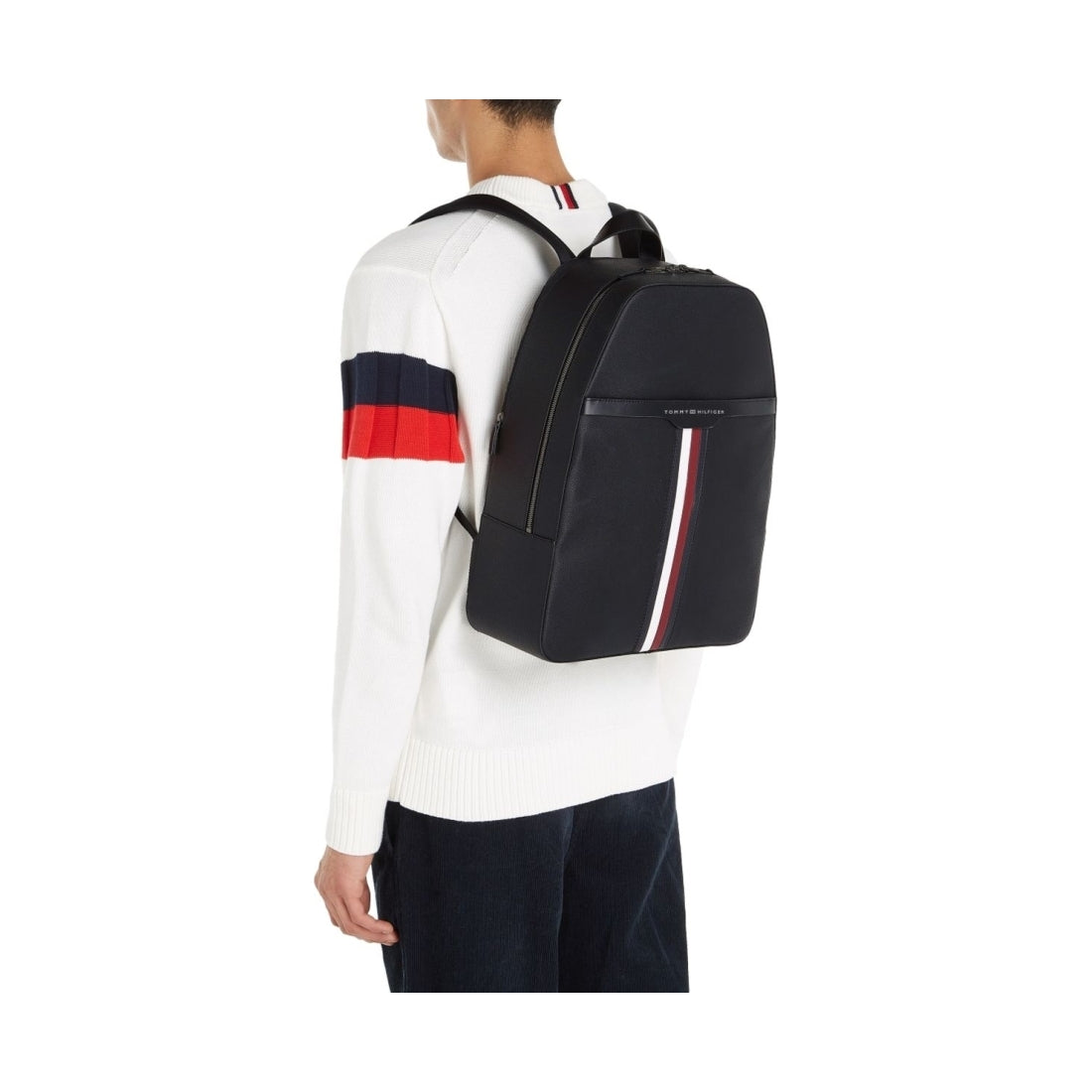 Tommy Hilfiger mens black coated canvas backpack | Vilbury London