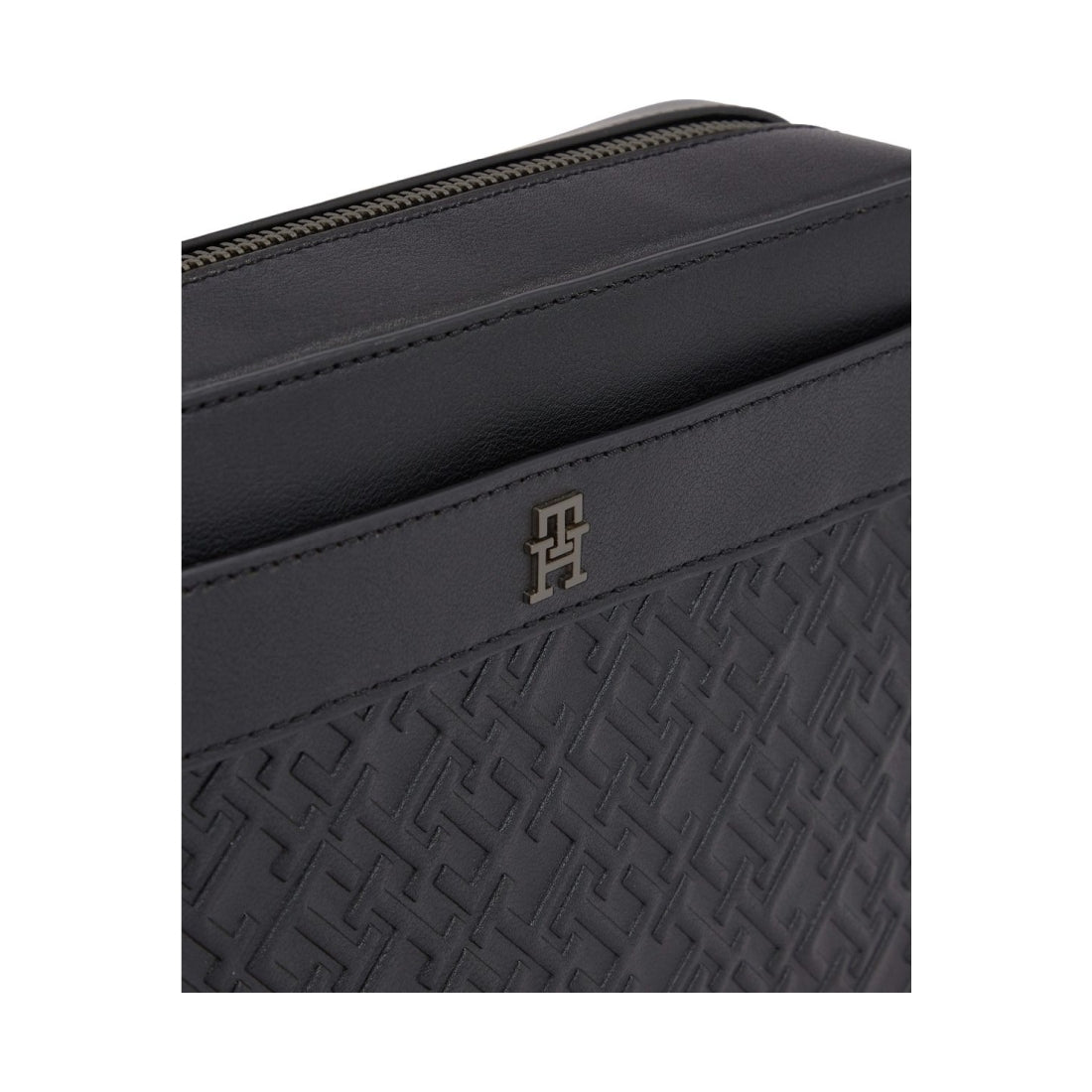 Tommy Hilfiger mens black monogram camera bag | Vilbury London