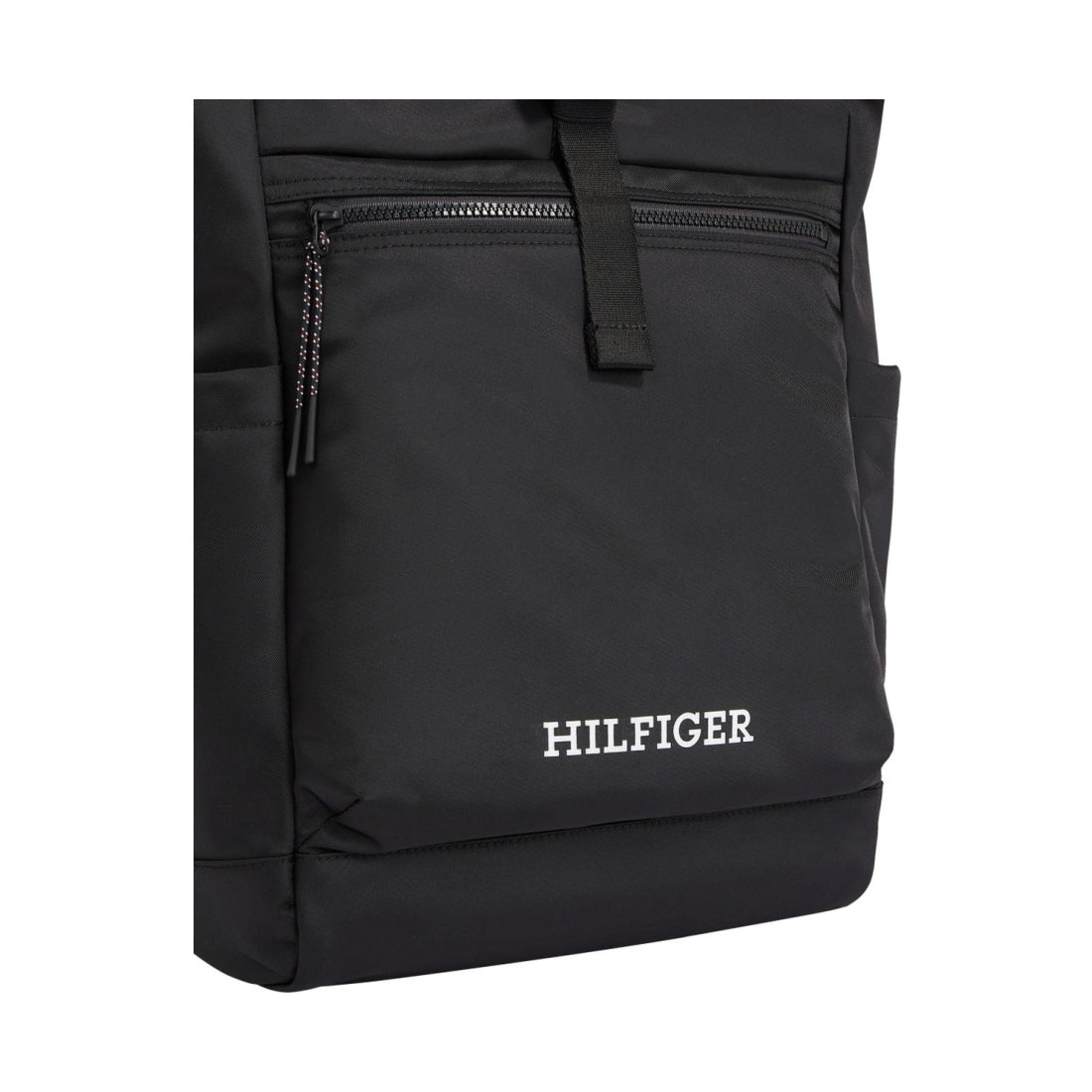 Tommy Hilfiger mens black monotype rolltop backpack | Vilbury London