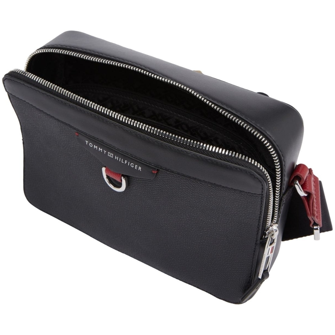 Tommy Hilfiger mens black structured camera bag | Vilbury London