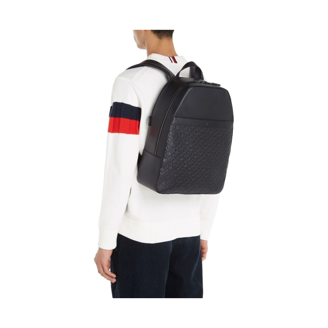 Tommy Hilfiger mens black monogram backpack | Vilbury London