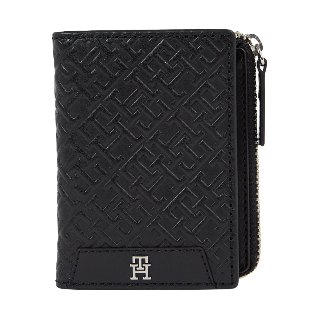 Tommy Hilfiger mens black monogram wizip wallets | Vilbury London