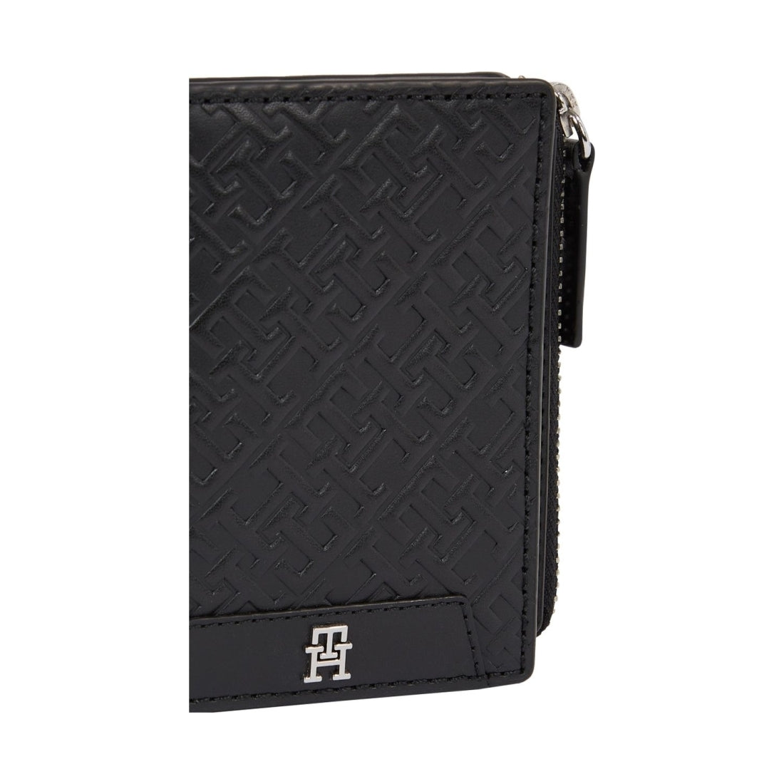 Tommy Hilfiger mens black monogram wizip wallets | Vilbury London