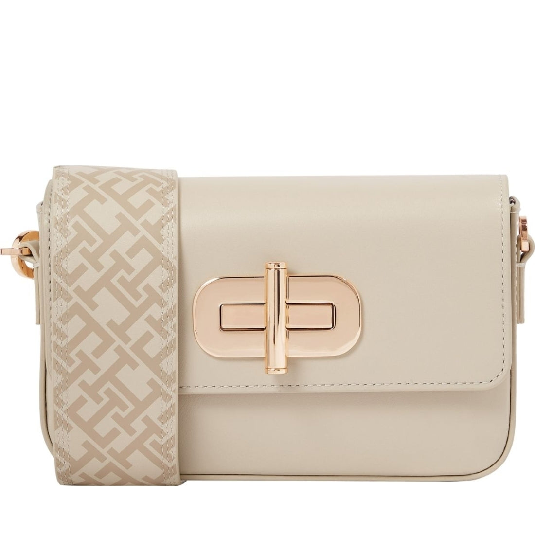 Tommy Hilfiger womens light sandalwood turnlock journee mono cross body bag | Vilbury London