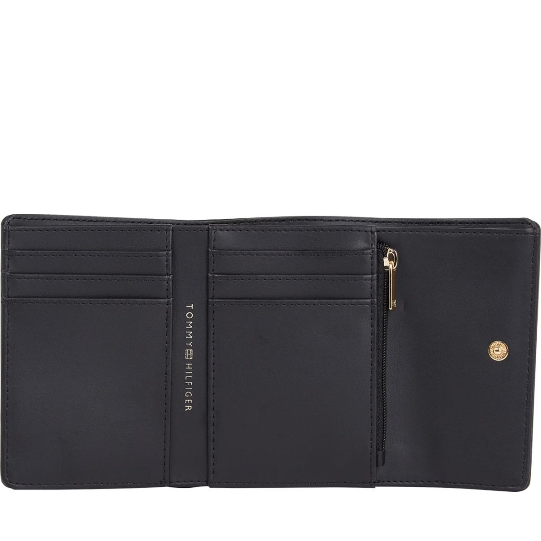 Tommy Hilfiger womens black timeless med flap bill wallets | Vilbury London