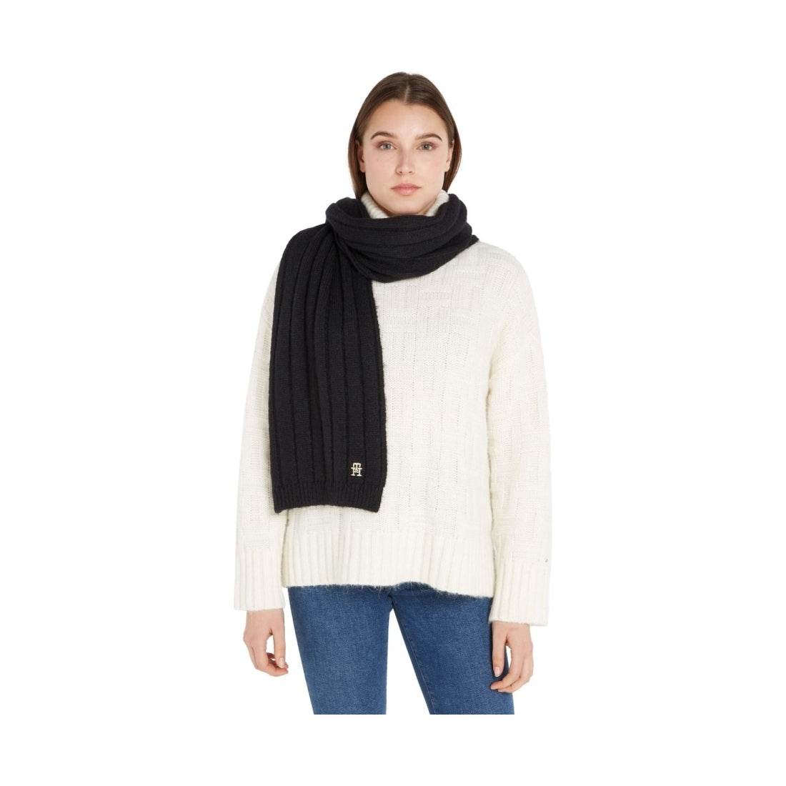 Tommy Hilfiger womens black timeless scarf | Vilbury London