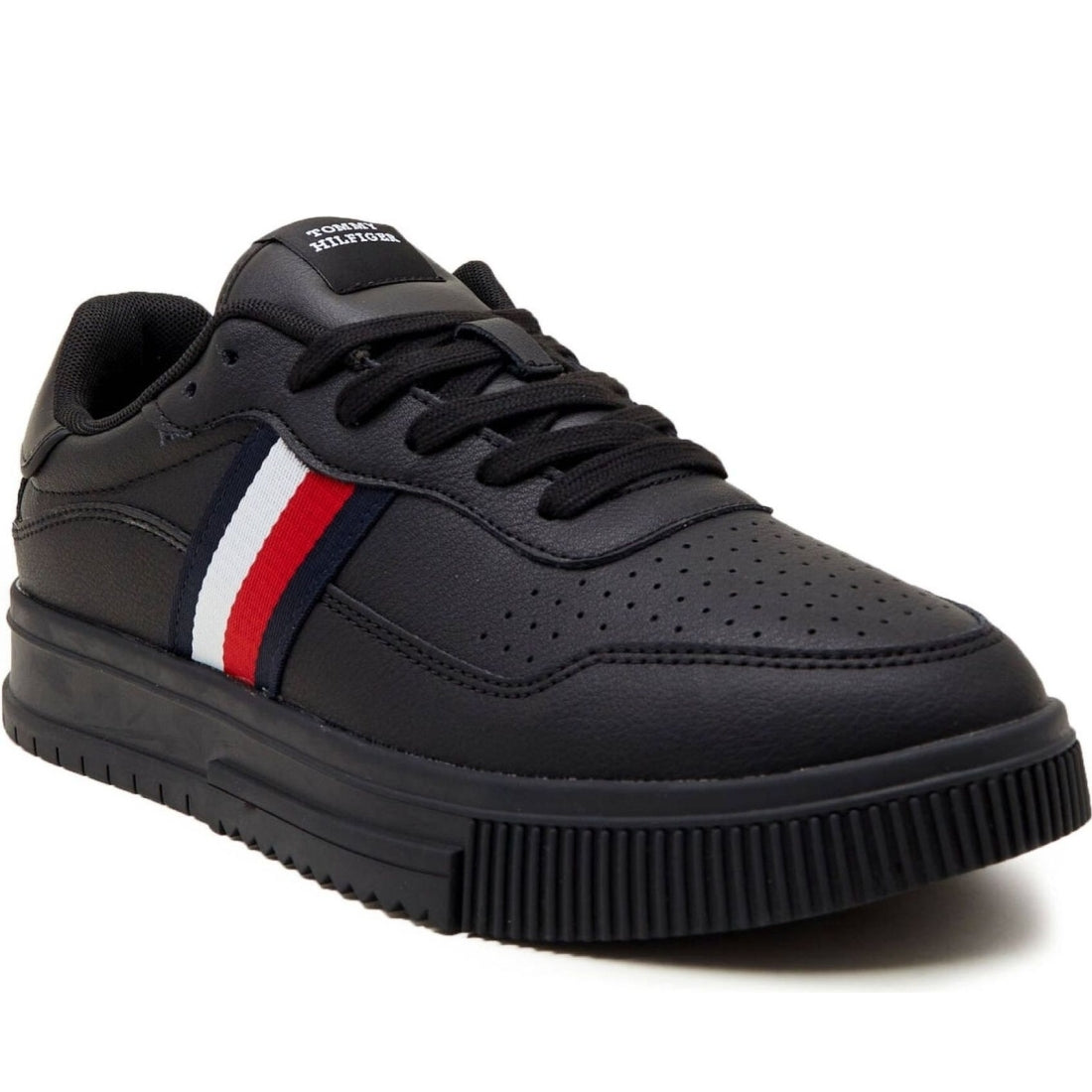 Tommy Hilfiger mens triple black supercup stripes sport shoe | Vilbury London