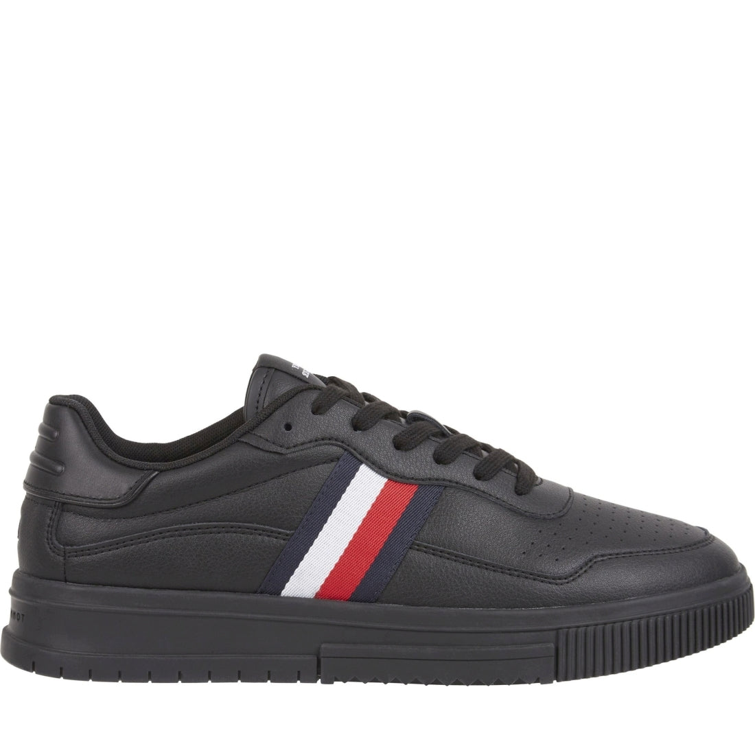 Tommy Hilfiger mens triple black supercup stripes sport shoe | Vilbury London