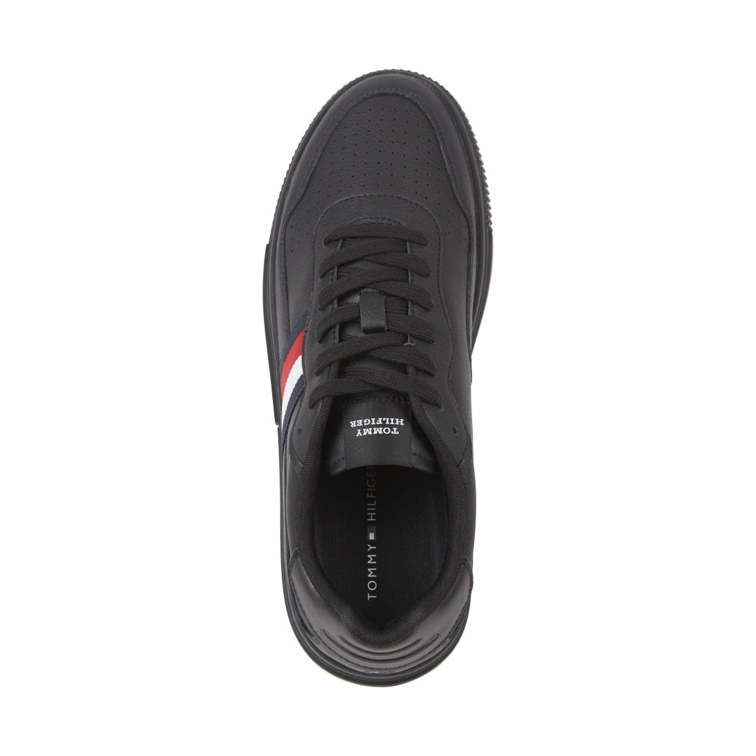 Tommy Hilfiger mens triple black supercup stripes sport shoe | Vilbury London