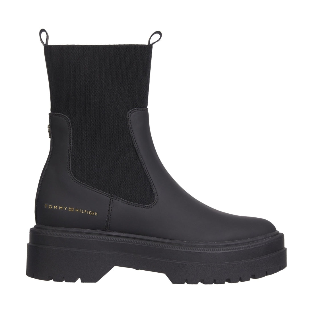 Tommy Hilfiger womens black feminine seasonal utility boot | Vilbury London