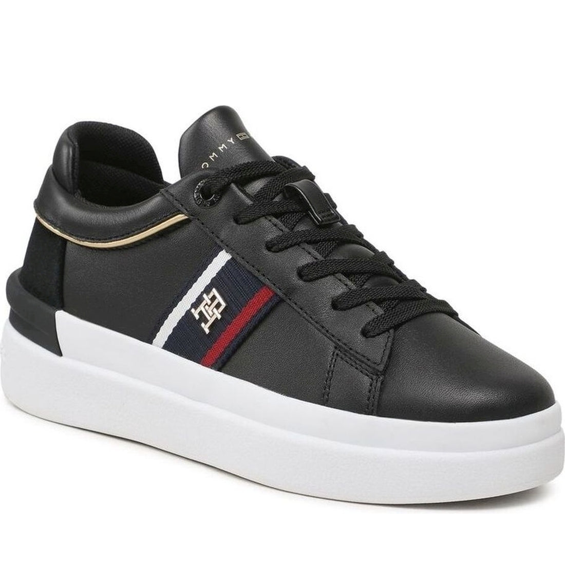 Tommy Hilfiger womens black corp webbing court sneaker | Vilbury London