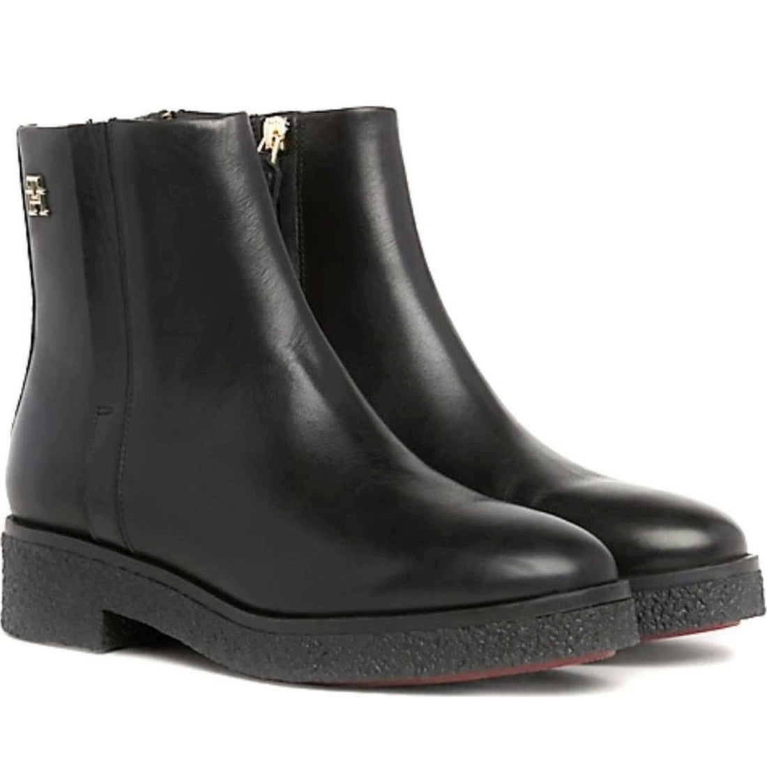 Tommy Hilfiger womens black crepe look ankle boot | Vilbury London