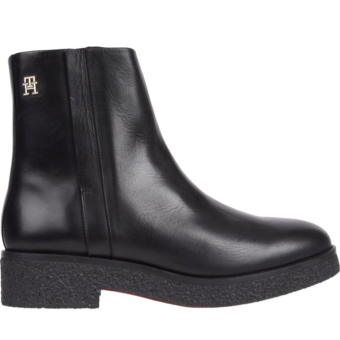 Tommy Hilfiger womens black crepe look ankle boot | Vilbury London