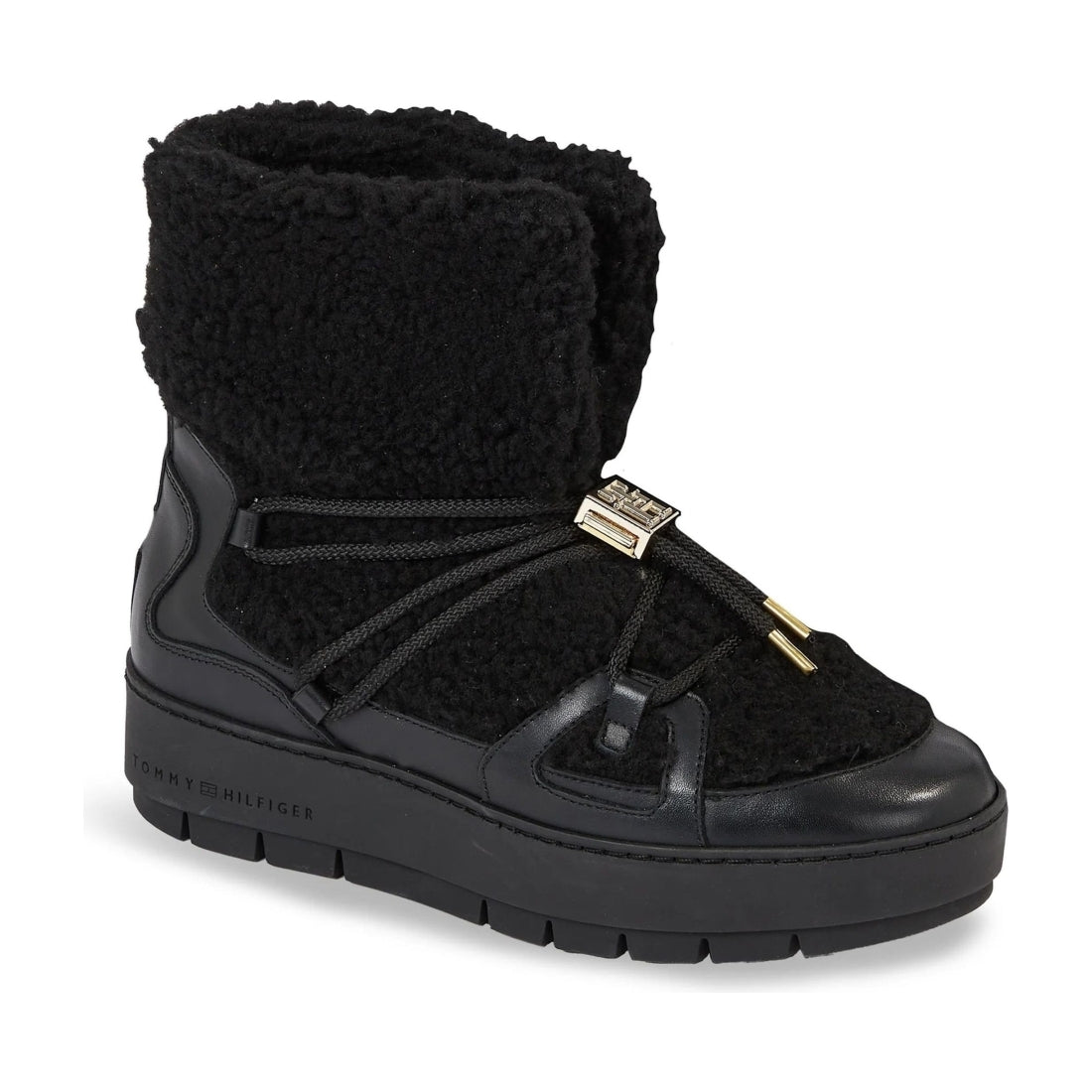 Tommy Hilfiger womens black teddy snowboot | Vilbury London