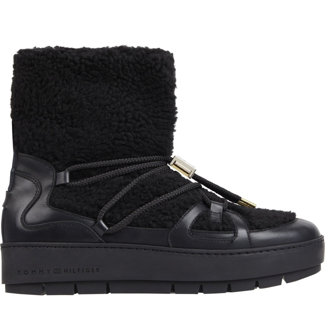 Tommy Hilfiger womens black teddy snowboot | Vilbury London