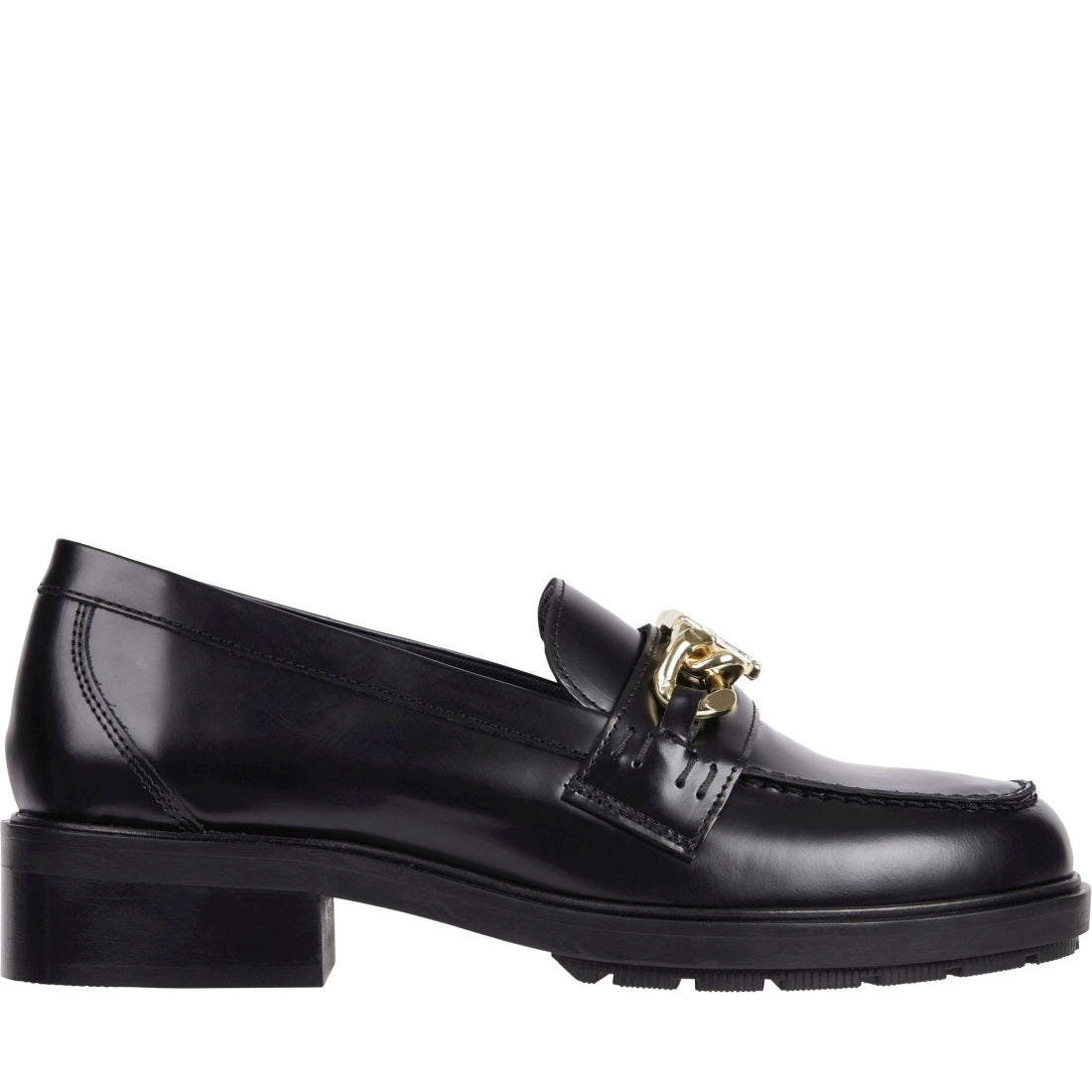 Tommy Hilfiger womens black chain loafer | Vilbury London