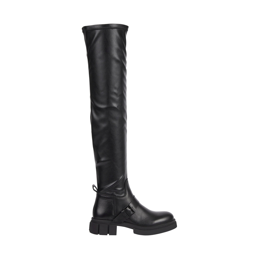 Tommy Hilfiger womens black stretch monochromatic boot | Vilbury London