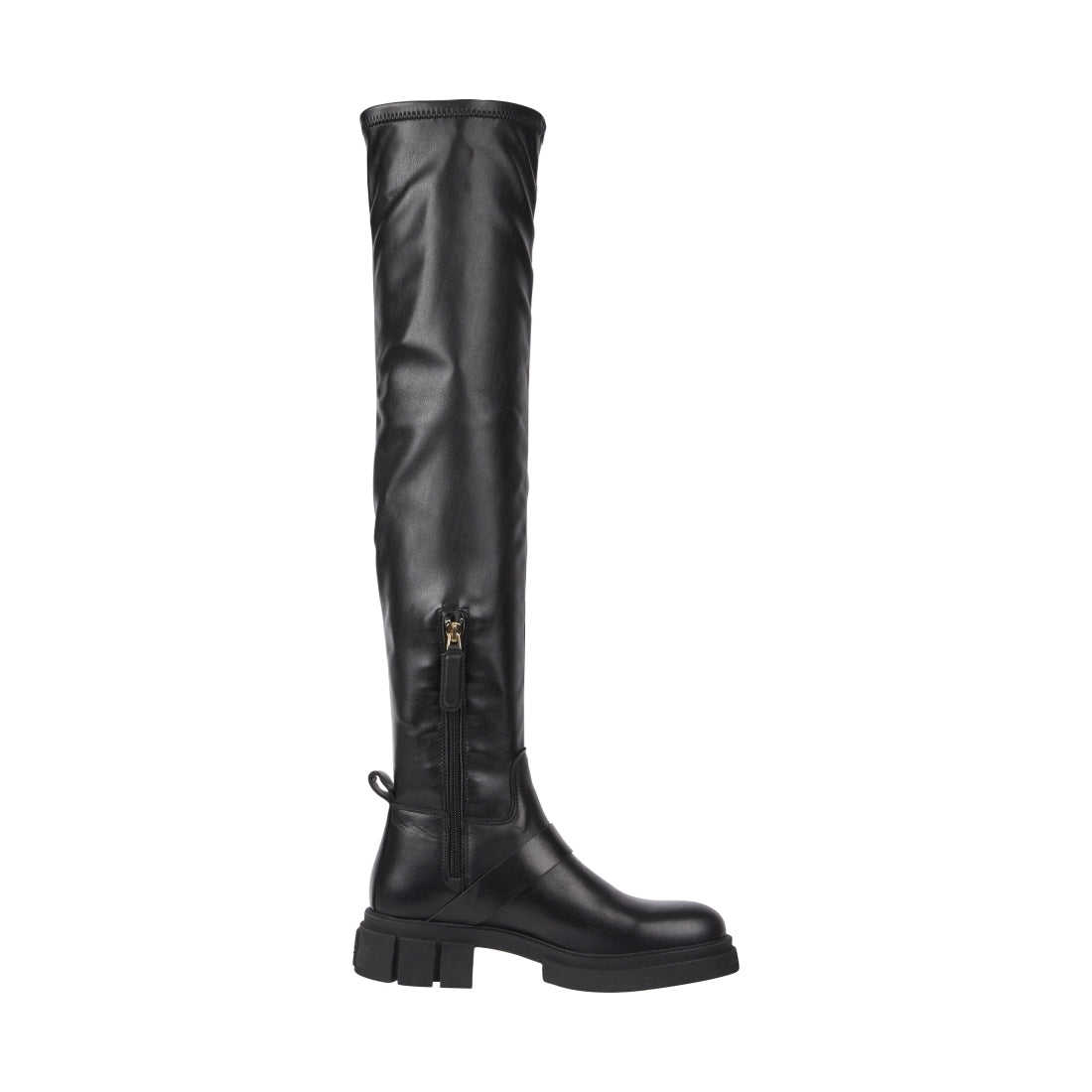 Tommy Hilfiger womens black stretch monochromatic boot | Vilbury London