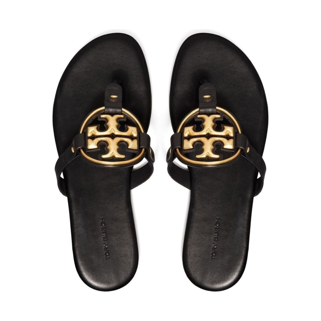 Tory Burch womens perfect black, gold metal miller soft sandals | Vilbury London