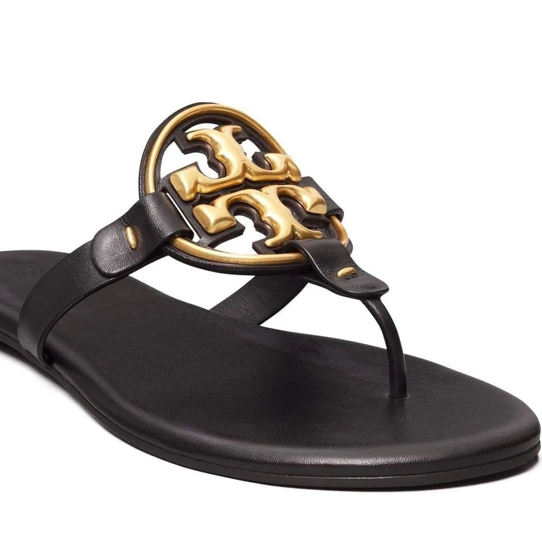 Tory Burch womens perfect black, gold metal miller soft sandals | Vilbury London