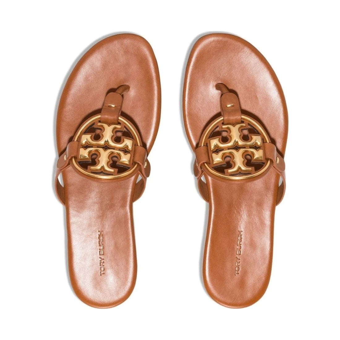 Tory Burch womens bourbon miele, gold metal miller soft sandals | Vilbury London