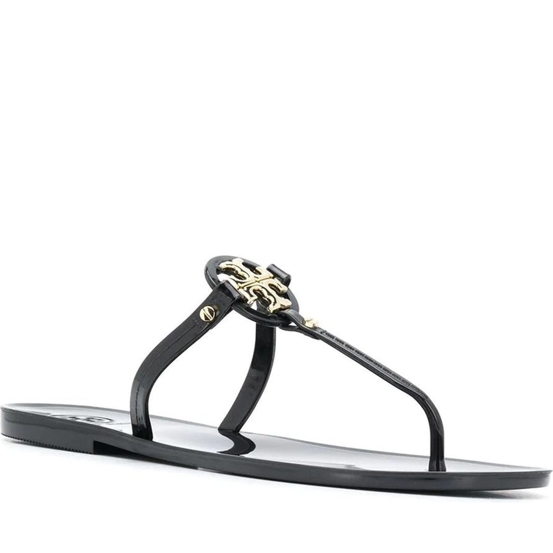 Tory Burch womens perfect black, gold mini miller flat thong | Vilbury London