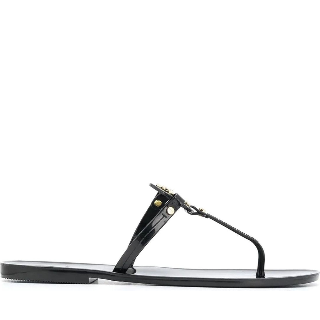 Tory Burch womens perfect black, gold mini miller flat thong | Vilbury London