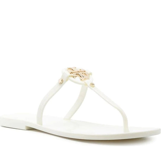 Tory Burch womens ivory, gold mini miller flat thong | Vilbury London