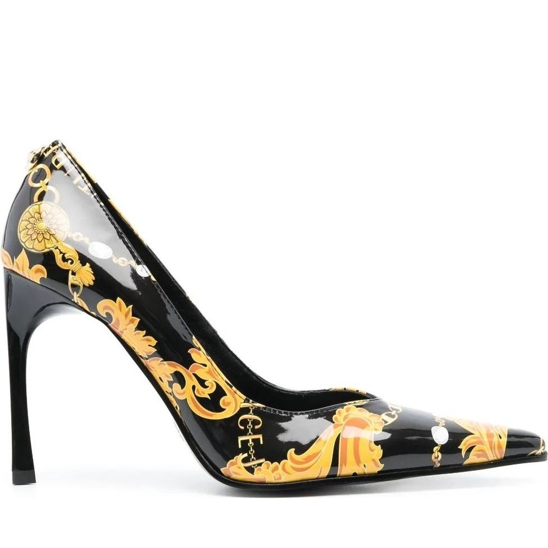 Versace Jeans Couture womens black, gold sadie decollete shoes | Vilbury London