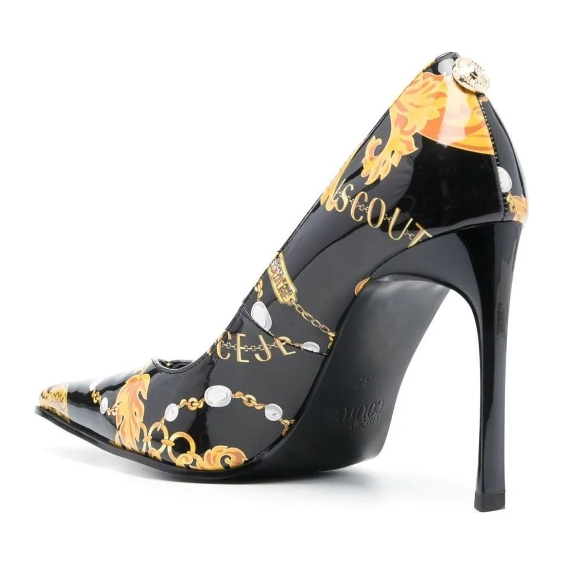 Versace Jeans Couture womens black, gold sadie decollete shoes | Vilbury London