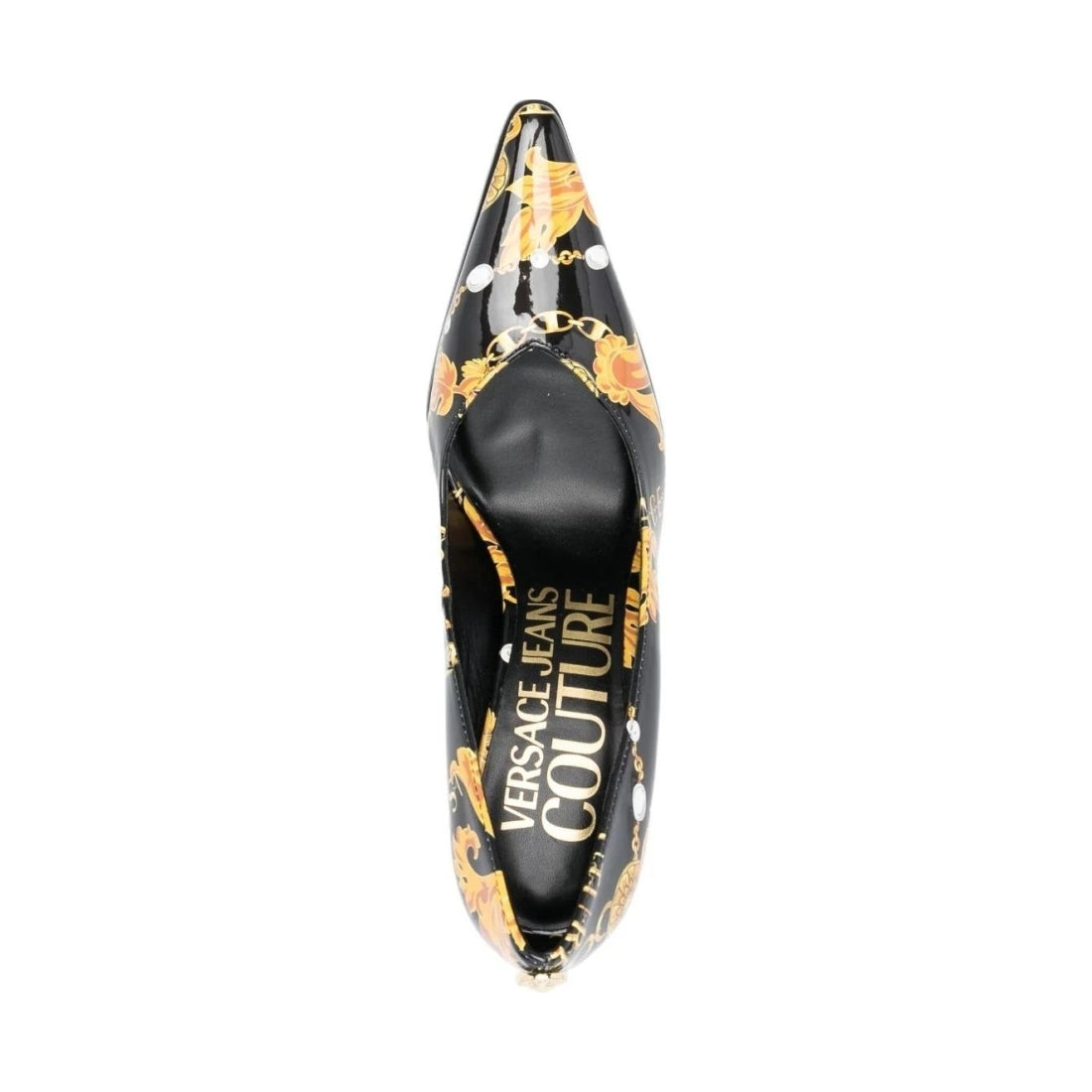 Versace Jeans Couture womens black, gold sadie decollete shoes | Vilbury London