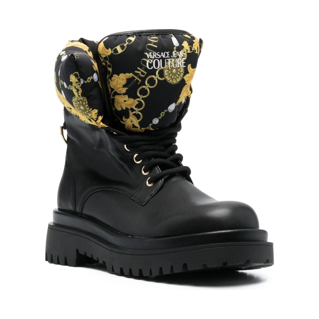 Versace Jeans Couture womens black, gold drew booties | Vilbury London