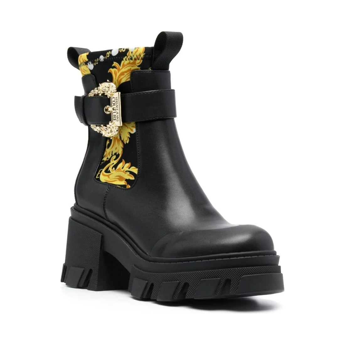 Versace Jeans Couture womens black, gold sophie booties | Vilbury London