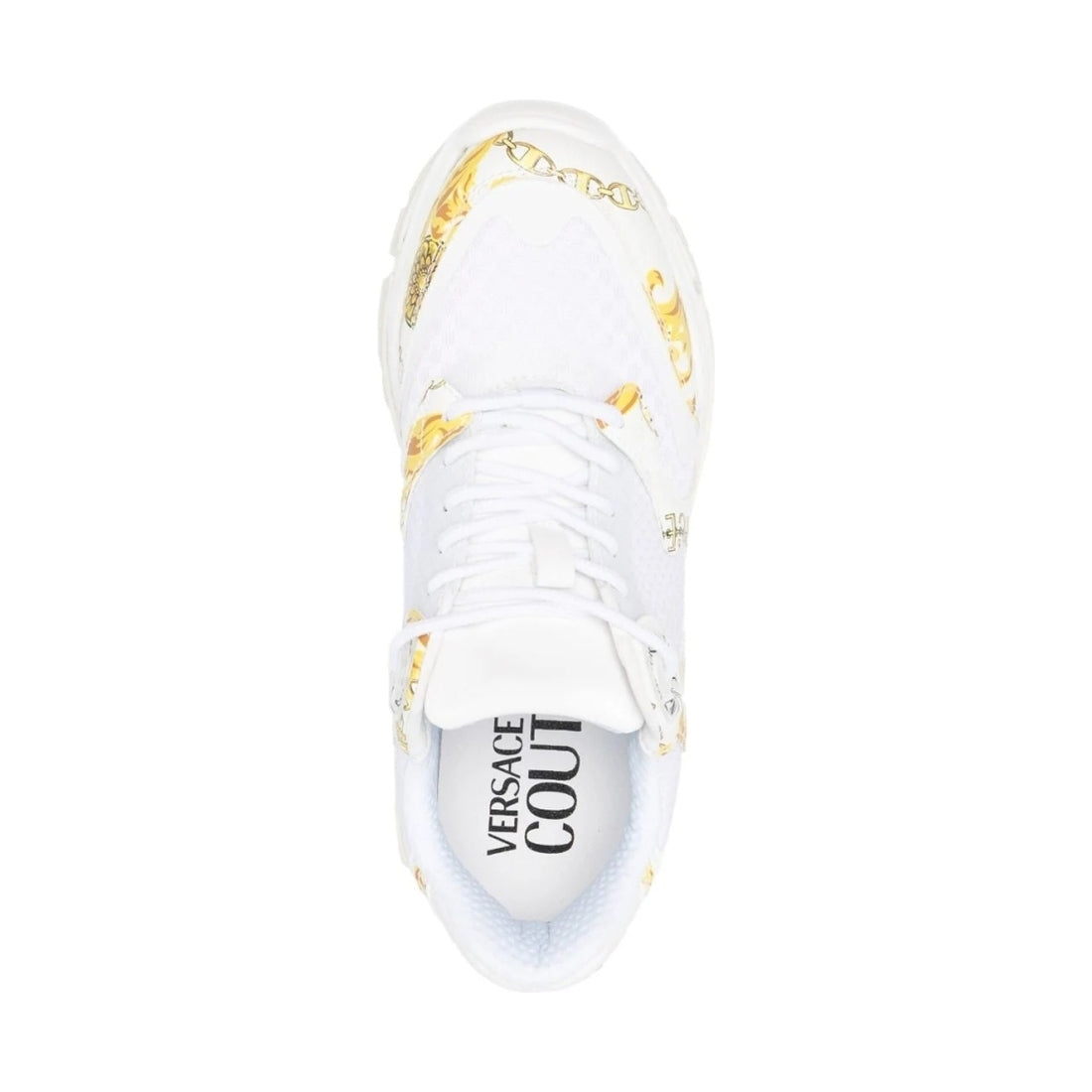 Versace Jeans Couture womens white, gold berry sneakers | Vilbury London