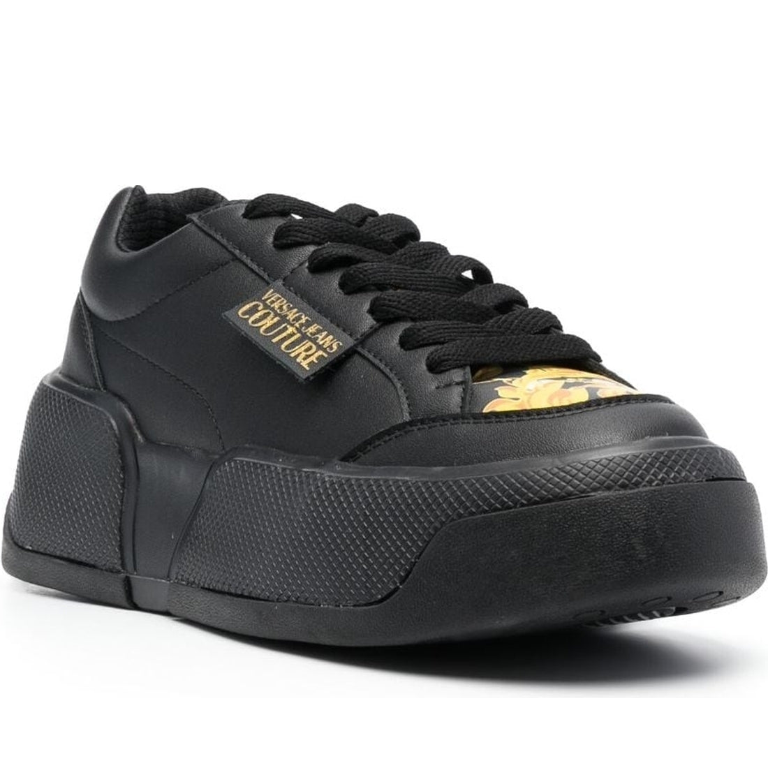 Versace Jeans Couture womens black, gold ravewing sneakers | Vilbury London