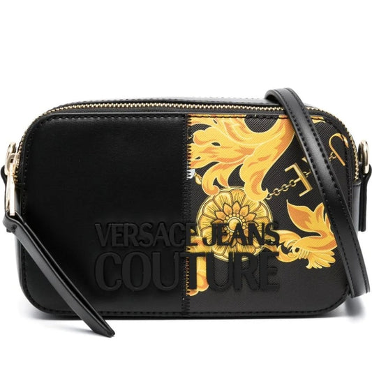 Versace Jeans Couture womens black, gold rock cut crossbody | Vilbury London