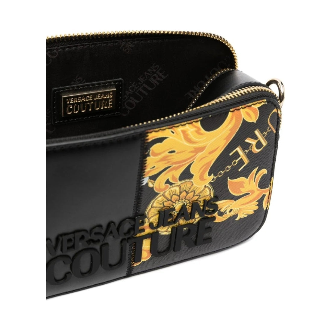 Versace Jeans Couture womens black, gold rock cut crossbody | Vilbury London