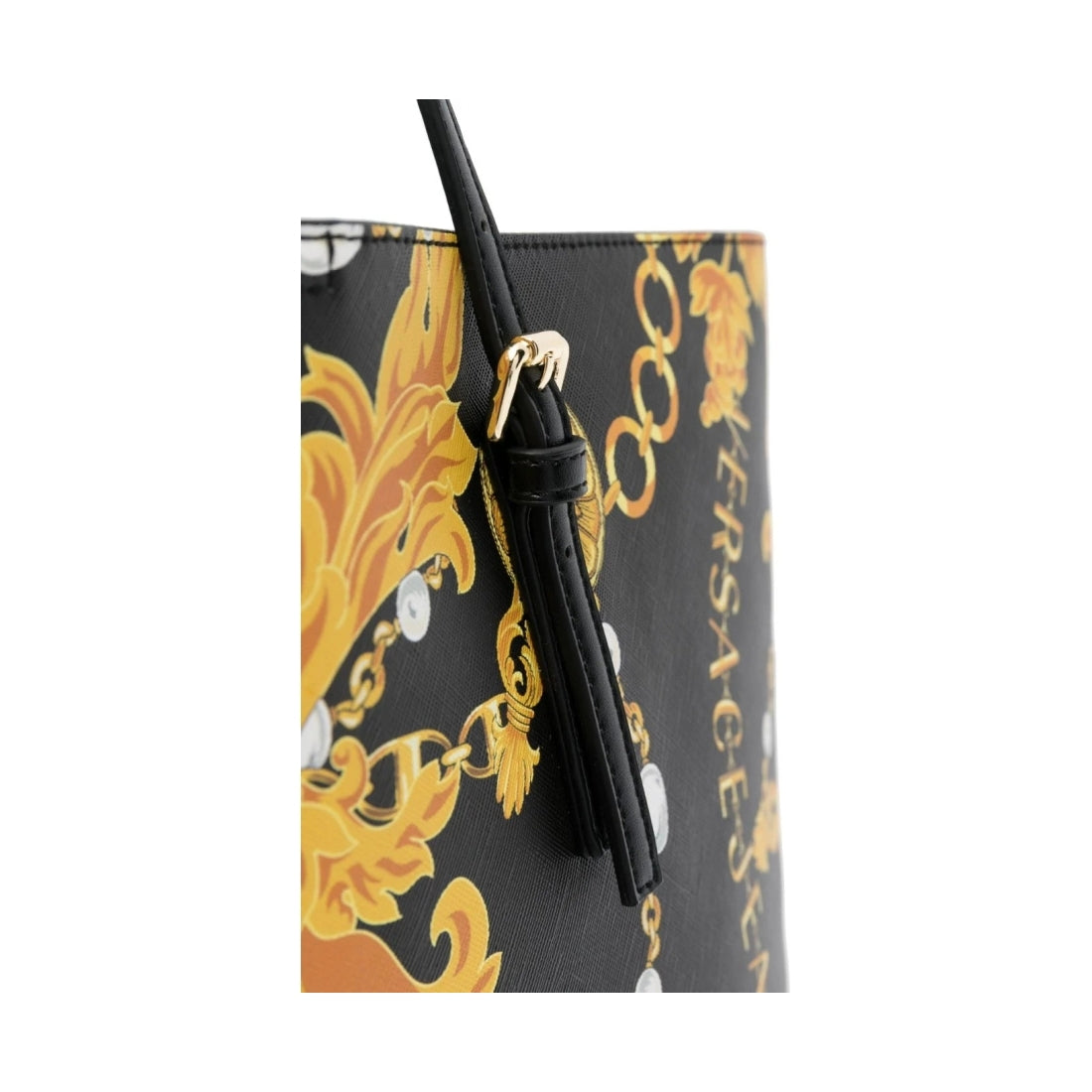 Versace Jeans Couture womens black, gold rock cut shopping bag | Vilbury London