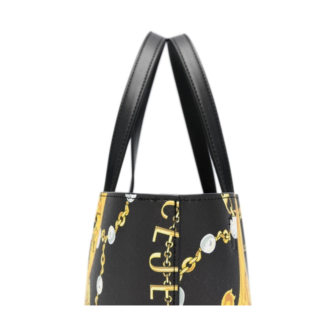 Versace Jeans Couture womens black, gold reversible shopping bag | Vilbury London