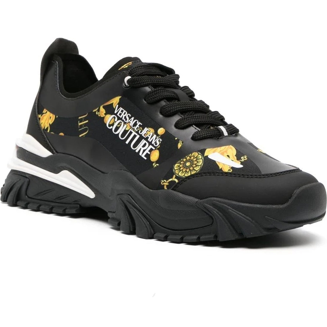 Versace Jeans Couture mens black, gold new trail trek sneakers | Vilbury London