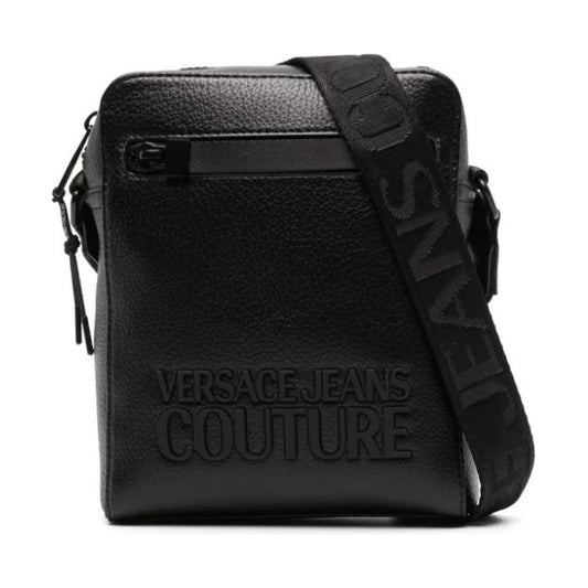 Versace Jeans Couture mens black tactile logo crossbody | Vilbury London