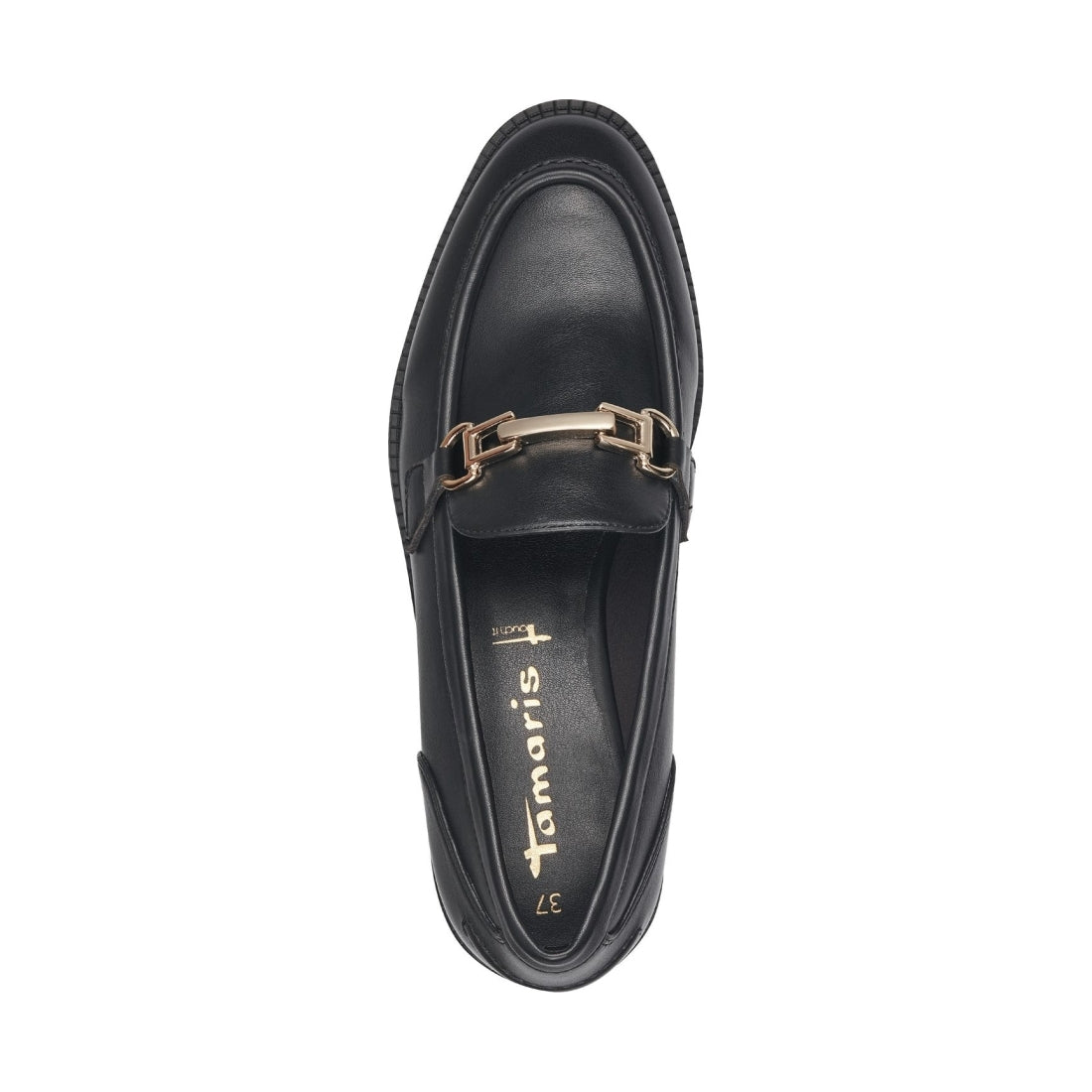 Tamaris womens black elegant closed loafers | Vilbury London