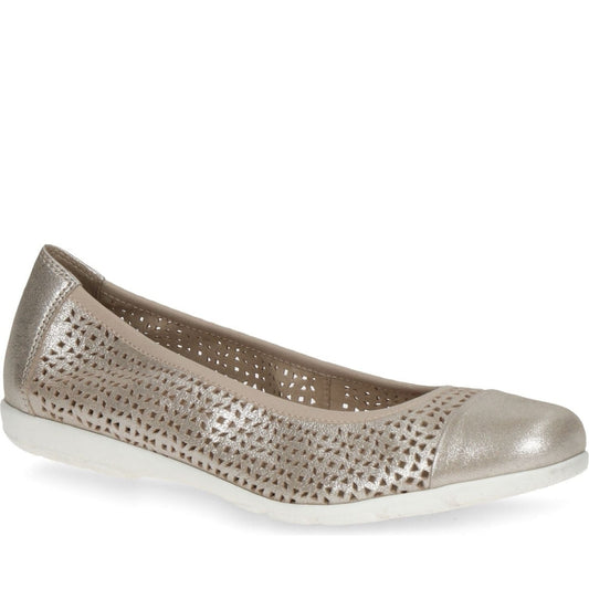 Caprice womens taupe sue met casual closed ballerinas | Vilbury London