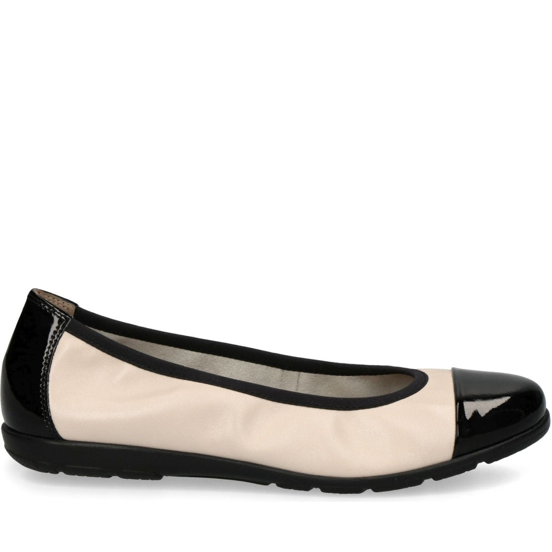 Caprice womens creme, black casual closed ballerinas | Vilbury London