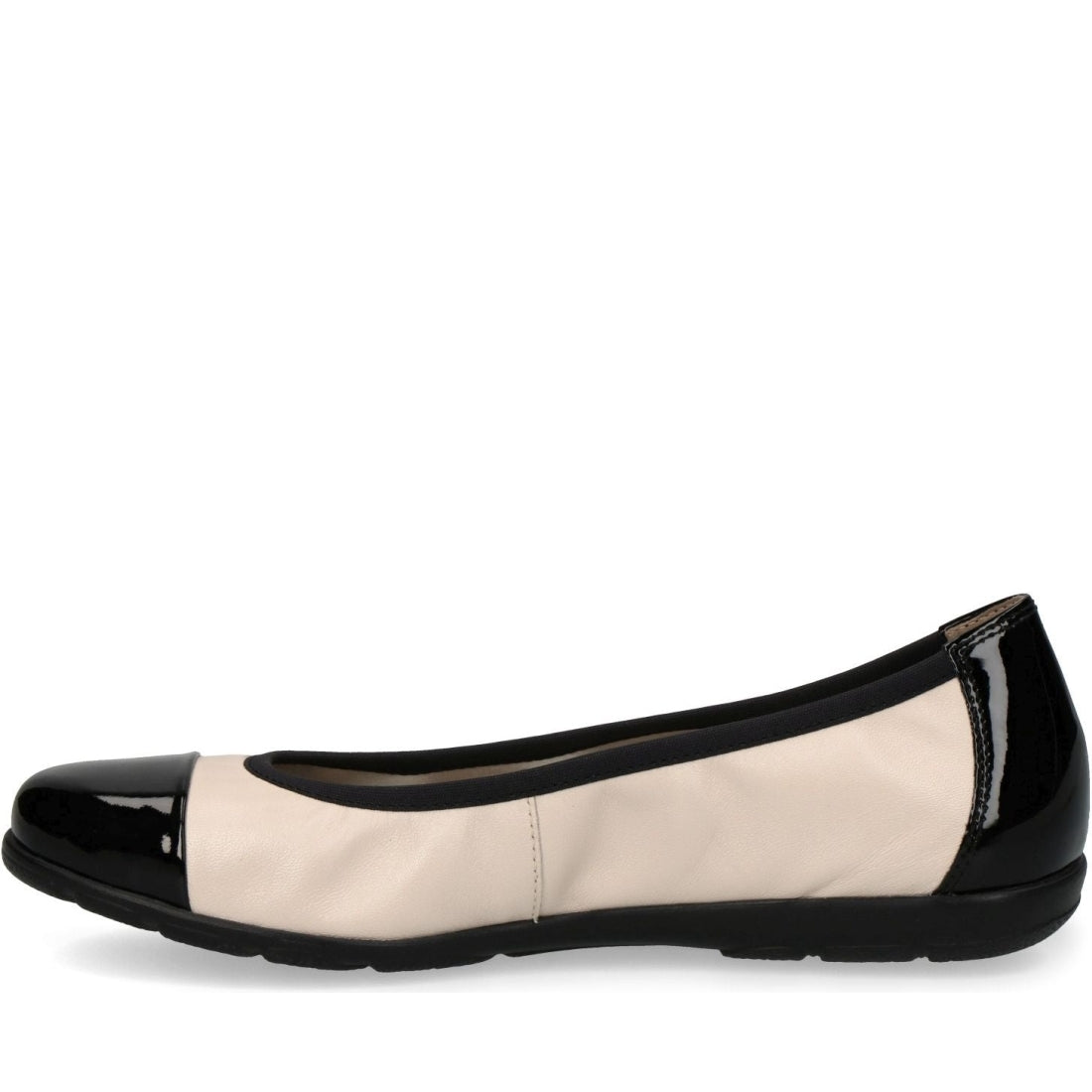 Caprice womens creme, black casual closed ballerinas | Vilbury London