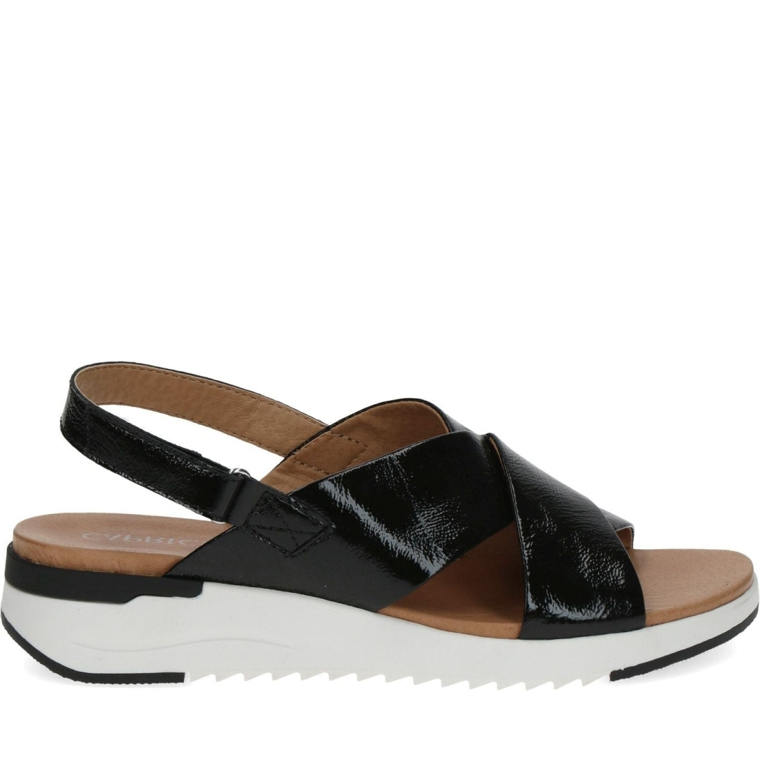 Caprice womens black naplak casual open sandals | Vilbury London