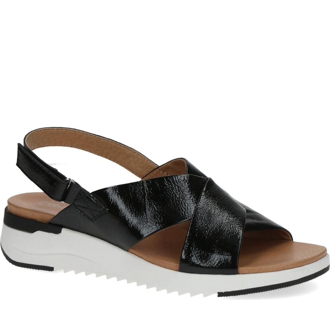 Caprice womens black naplak casual open sandals | Vilbury London