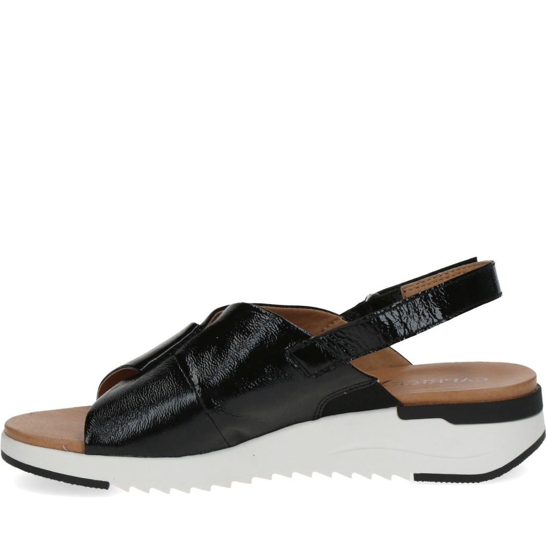 Caprice womens black naplak casual open sandals | Vilbury London