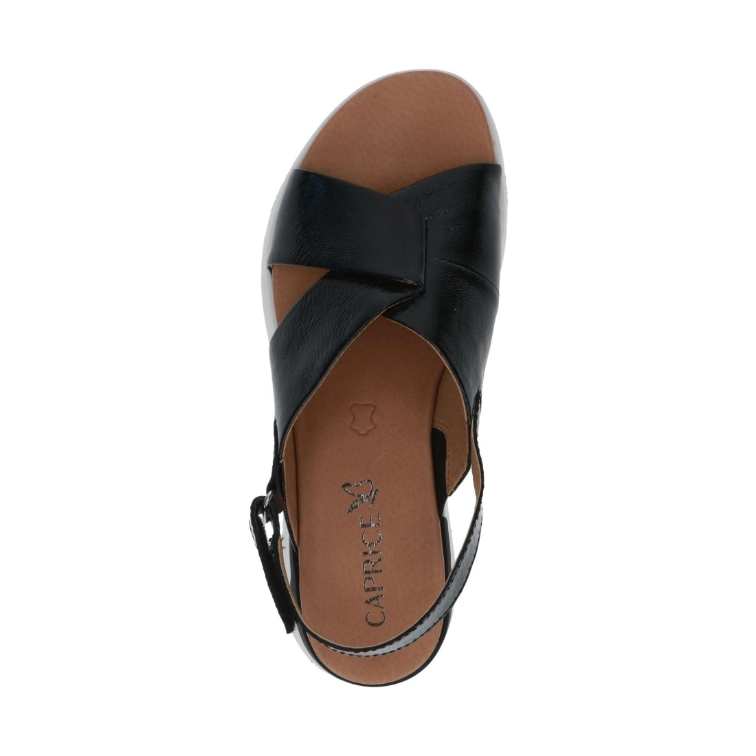 Caprice womens black naplak casual open sandals | Vilbury London